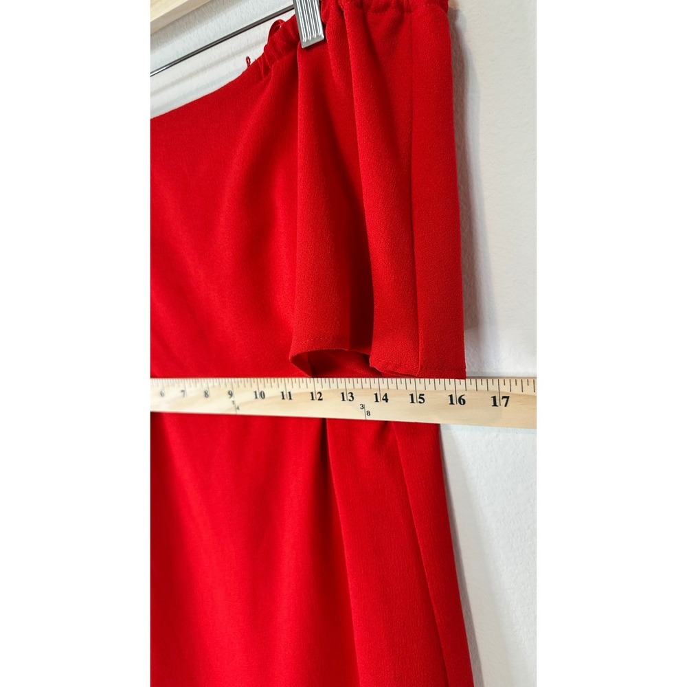 NWT Charles Henry Off Shoulder Dress Womens M Red Crepe Flounce Party - Picture 6 of 9